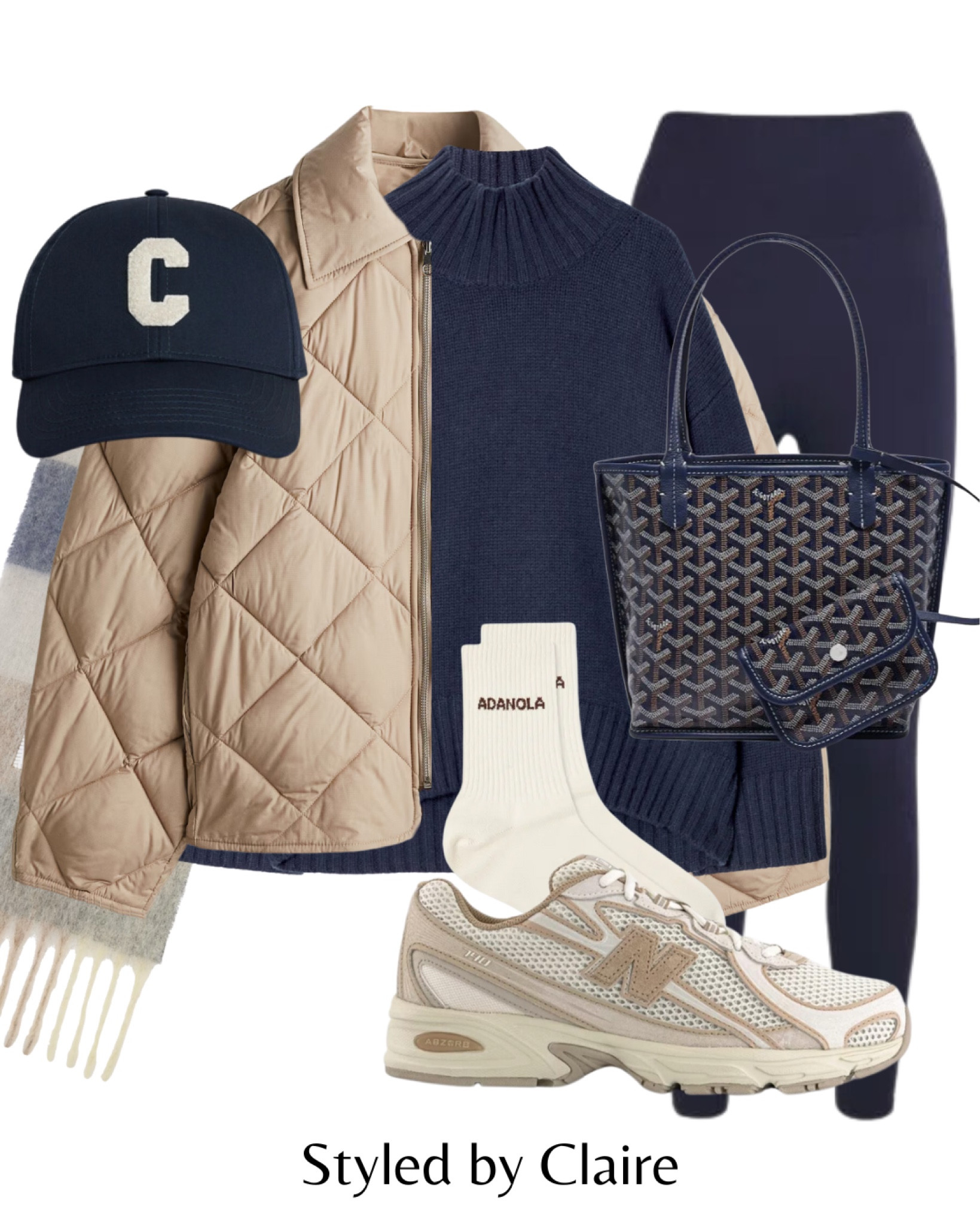 Quilted puffers & chunky knits👌🏼maths: beige neutral jacket spring winter new balance 740 navy jumper sweater leggings thermal Lovall fleece lined cap Celine wool scarf goyard tote bag fashion inspo outfit ideas city break airport outfit chic women’s athleisure activewear everyday capsule wardrobe 

#LTKshoes #LTKstyletip #LTKwinter
