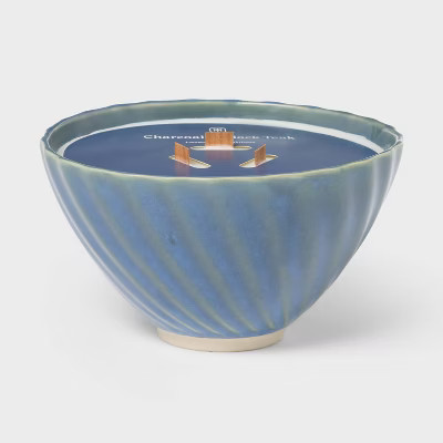 3 Wick Ceramic Wooden Wick Charcoal and Black Teak Candle 22oz - Threshold™ | Target