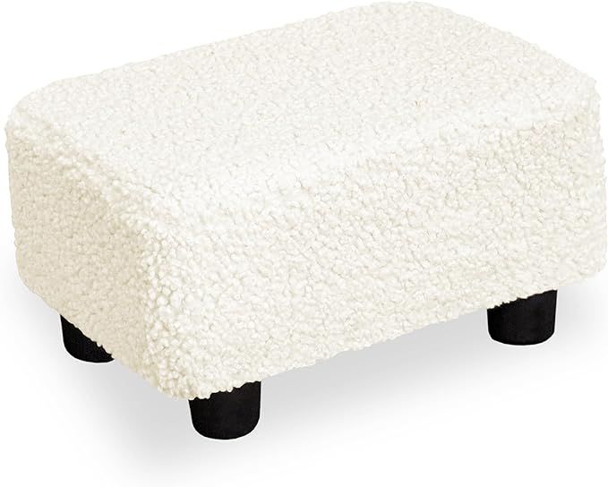 Small Foot Stool Ottoman 15.4" Sherpa Footstool with Legs Under Desk Footrest for Living Room Bed... | Amazon (US)