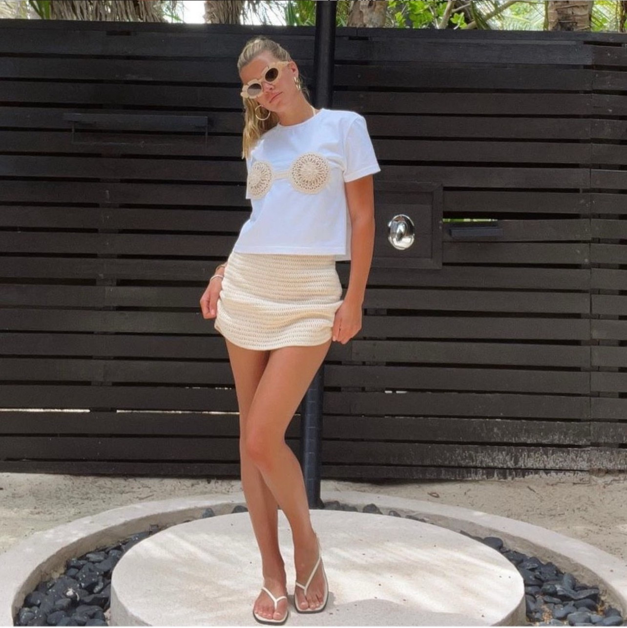 Sofia Richie
Sofia Richie Honeymoon style
Sofia richie wedding
Crochet skirt
Crochet t shirt
Loewe sunglasses
Flower sunglasses
The row sandals
White t strap sandals

#LTKFindsUnder50 #LTKSwim #LTKFindsUnder100