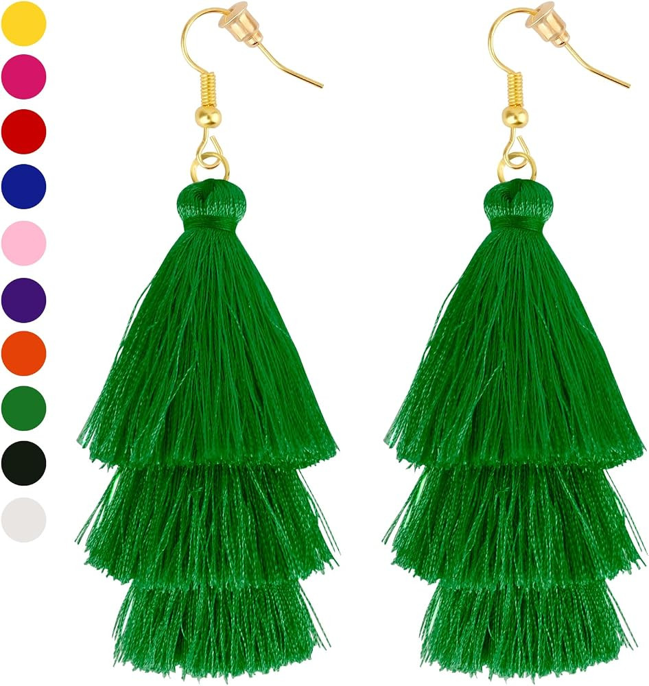 Amazon.com: Green Earrings,Tassel Earrings for Women,Green Tassel Earrings,Green Christmas Earrin... | Amazon (US)