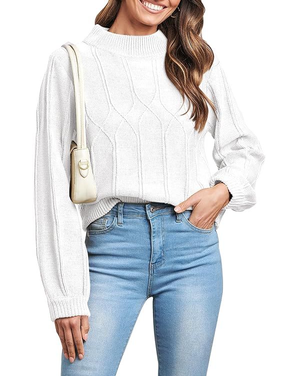 ANRABESS Women's Mock Neck Long Sleeve Casual Loose Cable Knit Fall Cropped Pullover Sweater Jump... | Amazon (US)