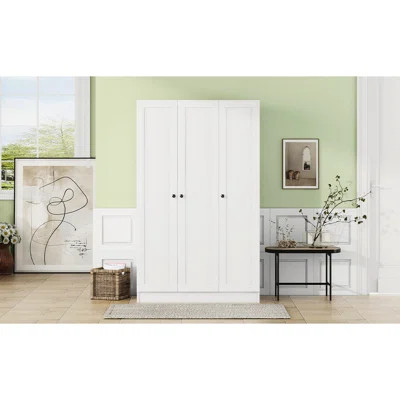 3-door White Wardrobe With Versatile Storage Shelves For Bedroom Contemporary Shelf Features | Wayfair North America