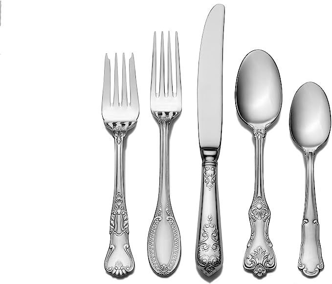 Wallace Hotel Lux 77-Piece 18/10 Stainless Steel Flatware Set, Silver, Service for 12 - | Amazon (US)