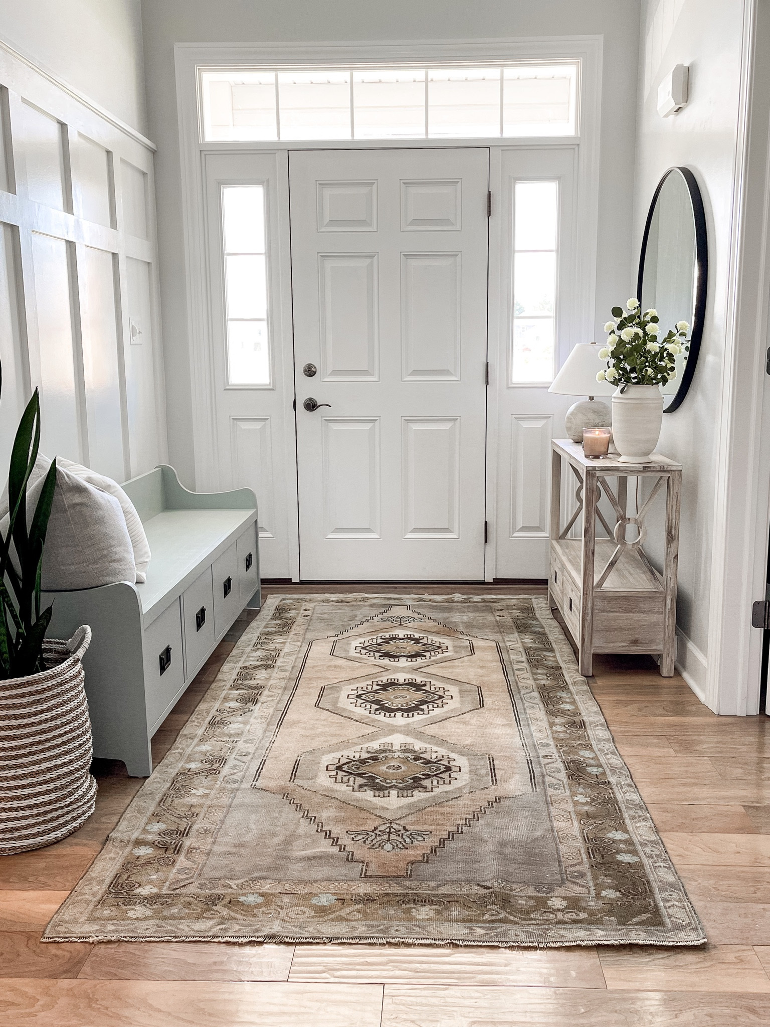 Entryway decor 

Target finds, formal entryway, storage bench, round mirror, board and batten, Oushak rug, Turkish rug 

#LTKFind #LTKstyletip #LTKhome
