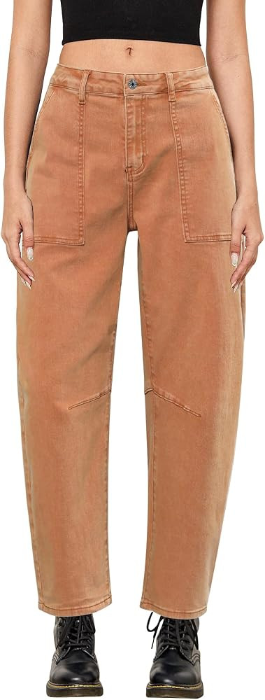 GRAPENT Barrel Jeans for Women High Waisted Trendy Wide Leg Baggy Ankle Length Stretchy Denim Tro... | Amazon (US)
