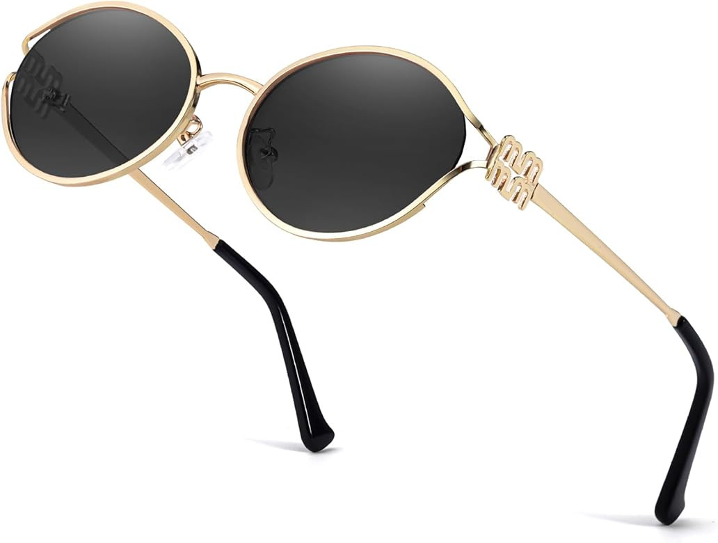 Amazon.com: DreamCalf Retro Oval Sunglasses for Women Classic Round Designer Sun Glasses UV400 Pr... | Amazon (US)