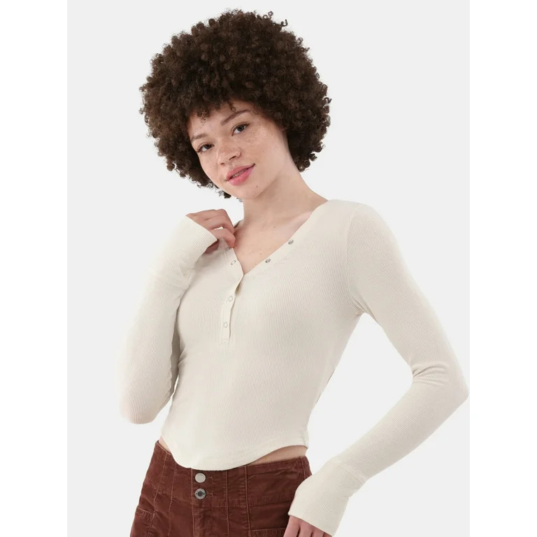 No Boundaries V-Neck Henley, Women's and Women’s Plus - Walmart.com | Walmart (US)