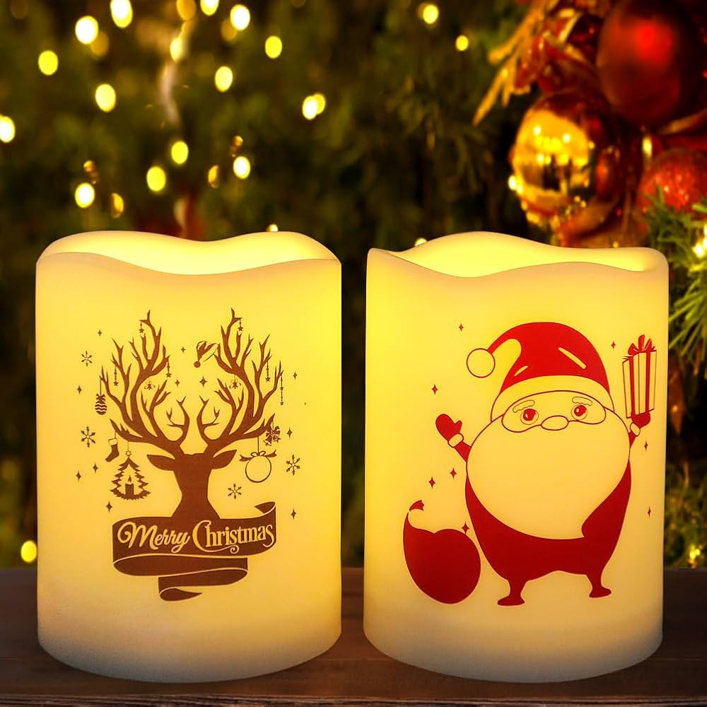 HOME MOST Set of 2 Wavy Edge Christmas 3x4 LED Pillar Candles Outdoor Waterproof - Ivory Pillar C... | Amazon (US)