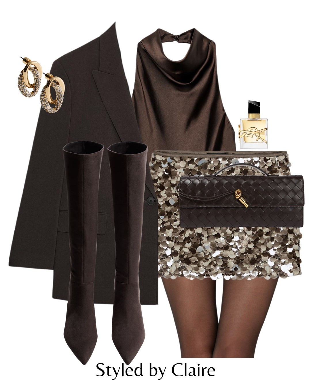 SEQUIN SKIRT STYLING🤎
Tags: Zara new in oversized blazer satin halter top brown mini skirt khaki knee high faux suede boots heel H&M bottega clutch bag fashion partywear festive Christmas party inspo outfit ideas chic Parisian style date night 

#LTKshoes #LTKpartywear #LTKstyletip