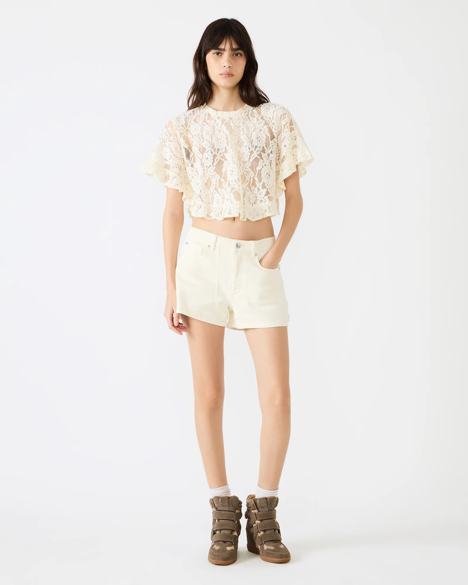 Steve Madden Women's Callum Top Short Sleeve Cropped Tops - Cream - Size XS - Cotton/Nylon/Rayon | Steve Madden (US)