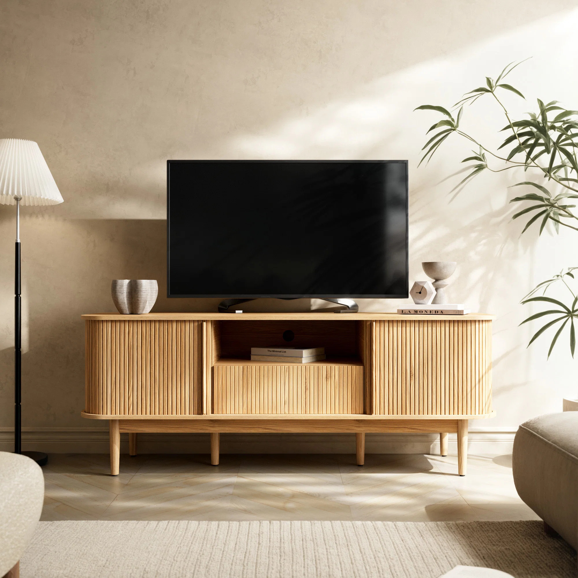 Tambour TV Stand For TVs Up To 70 Inch, TV Console With Sliding Doors | Wayfair North America