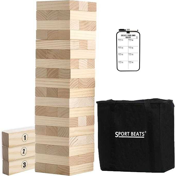 SPORT BEATS Outdoor Games Large Tower Game 54 Blocks Stacking Game - Includes Carry Bag and Score... | Amazon (US)