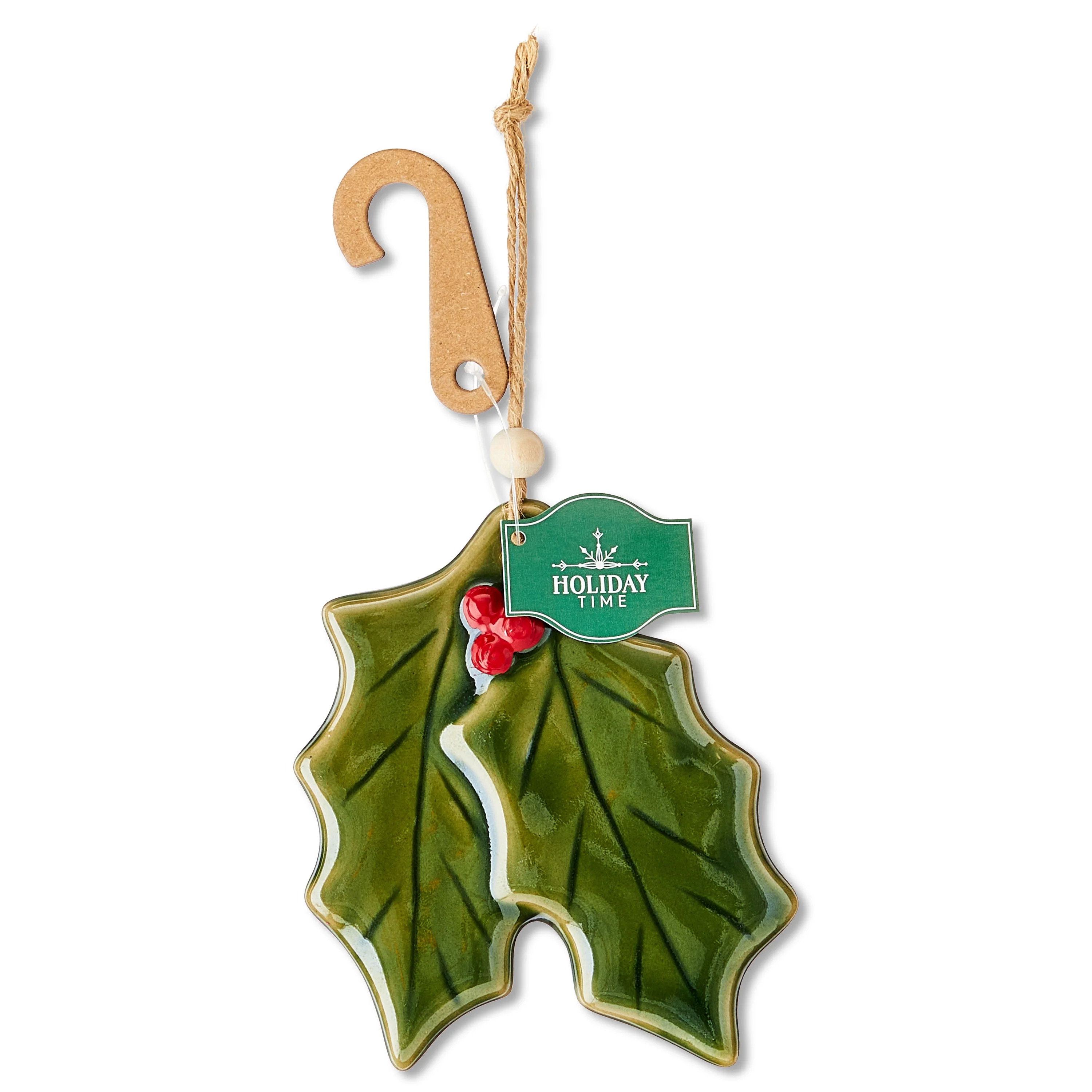 Red and Green Ceramic Holly Leaves Christmas Ornament, Joyel Theme, 4.3", by Holiday Time | Walmart (US)