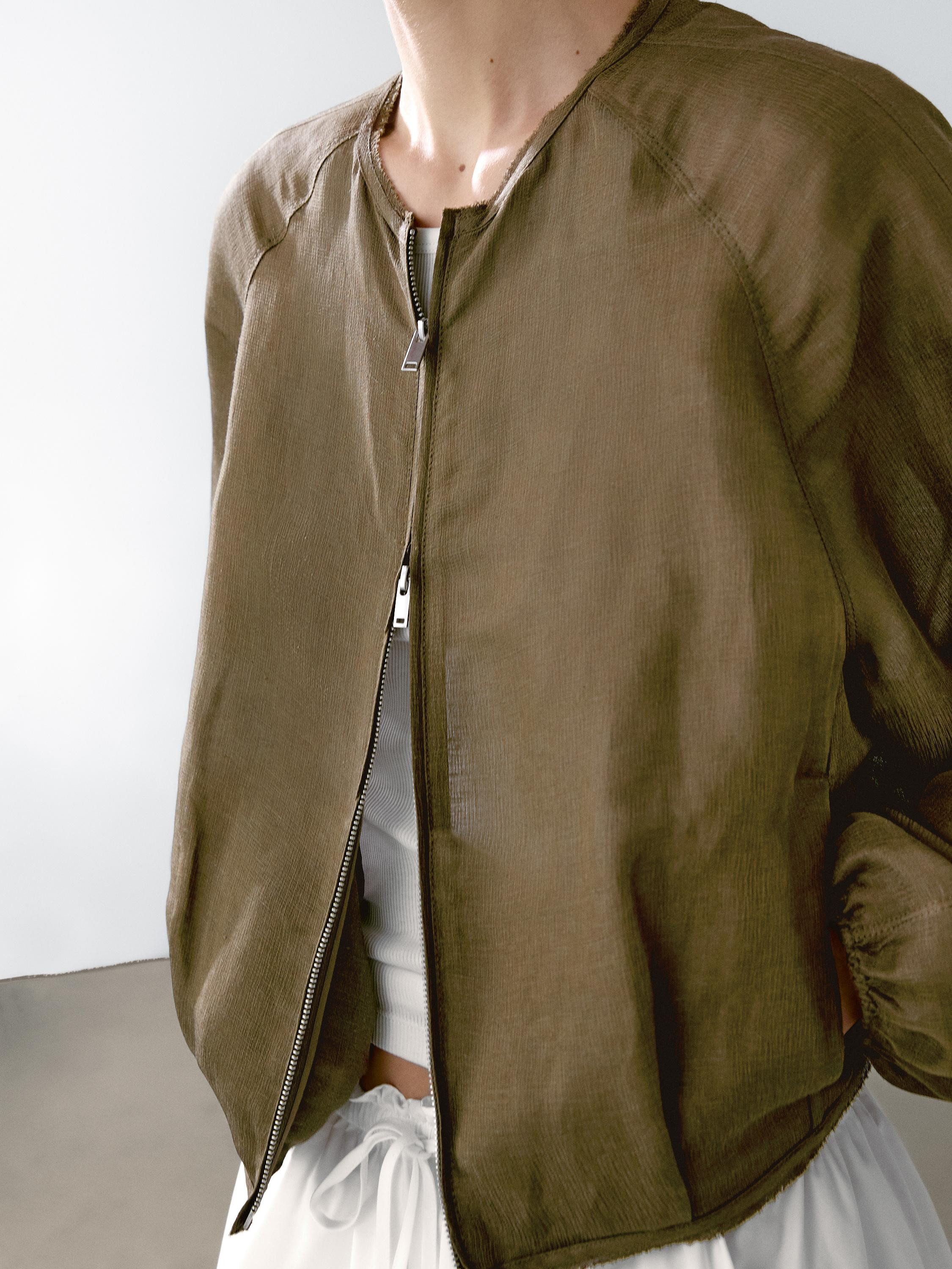 Frayed linen and silk bomber jacket | Zara US