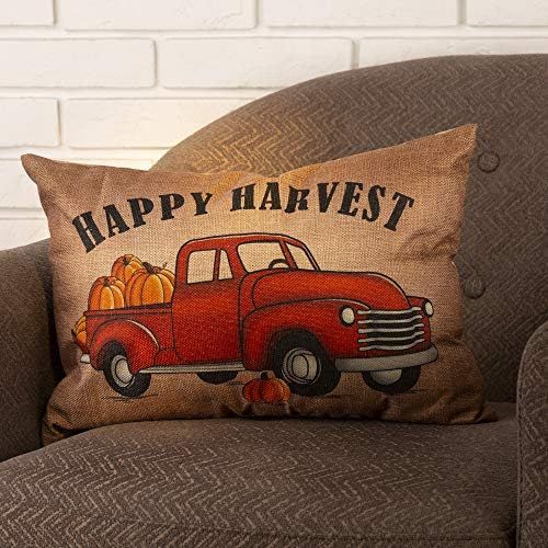 Glitzhome Fall Throw Pillows with Insert Decorative Throw Pillow with Happy Harvest Truck for Sofa C | Amazon (US)