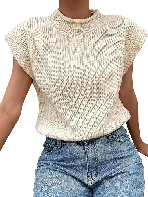 GORGLITTER Women's Mock Neck Short Cap Sleeve Sweater Vest Casual Solid Knit Pullover Top | Amazon (US)