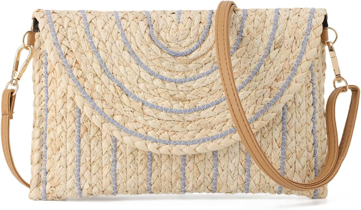 KUANG! Straw Shoulder Bag for Women Woven Purse Beach Envelope Clutch Straw Wallet Crossbody Bag | Amazon (US)