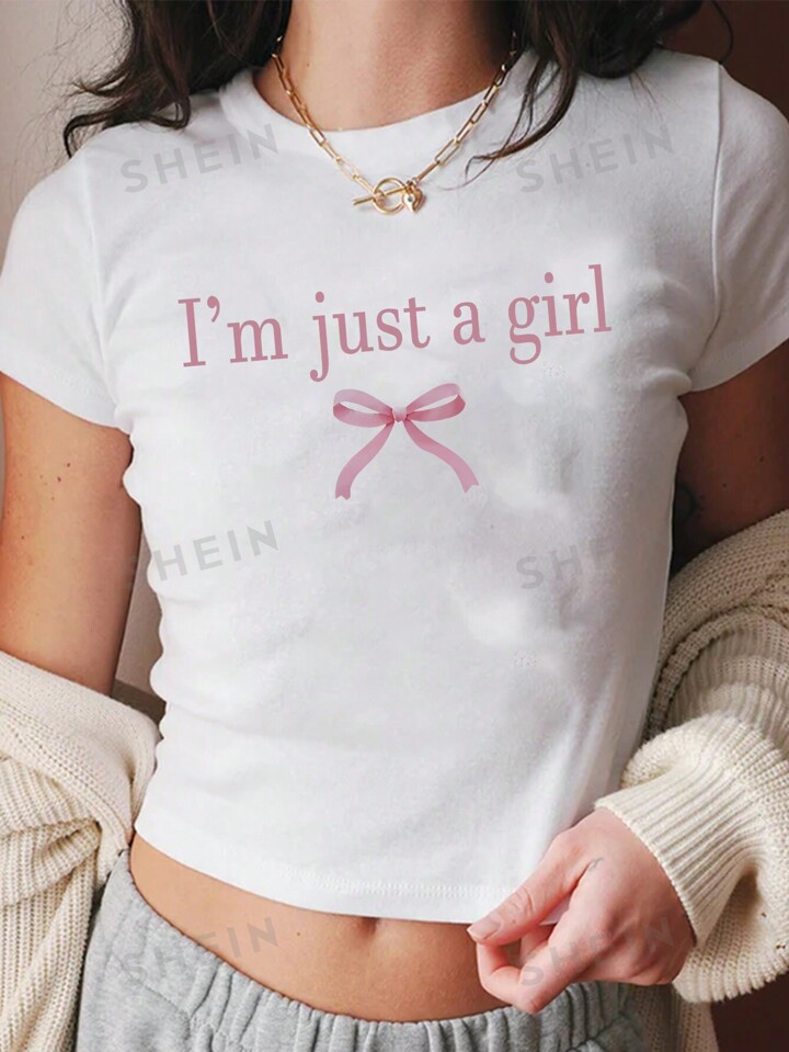 SHEIN EZwear Y2K Trend Slogan Print Casual Women\ T-Shirt | SHEIN