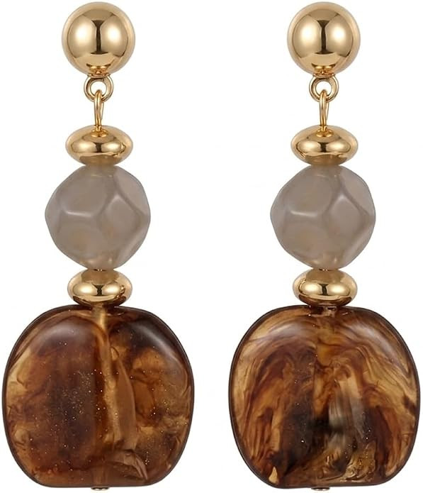 Vintage Brown Resin Earring, Asymmetrical Acrylic Long Pendant Earrings For Women Bohemian Geomet... | Amazon (US)