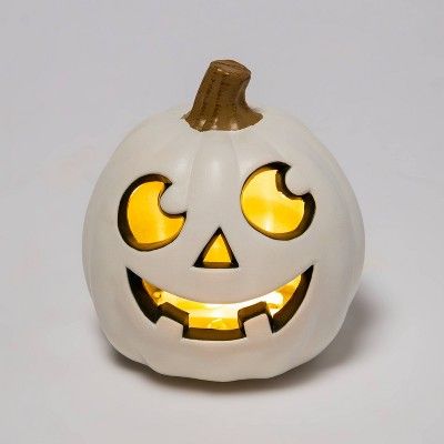 5" Lit Pumpkin with Happy Face (2 Teeth) White Halloween Decorative Prop - Hyde & EEK! Boutique... | Target