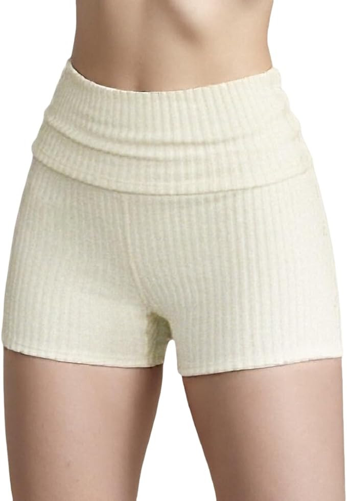 Luckinbaby Women Fold Over Knitted Shorts Mid Rise Stretchy Yoga Rollover Shorts Slim Fit Cute Lo... | Amazon (US)