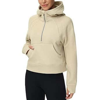 Women’s Hoodies Half Zip Long Sleeve Fleece Crop Pullover Sweatshirts with Pockets Thumb Hole | Amazon (US)