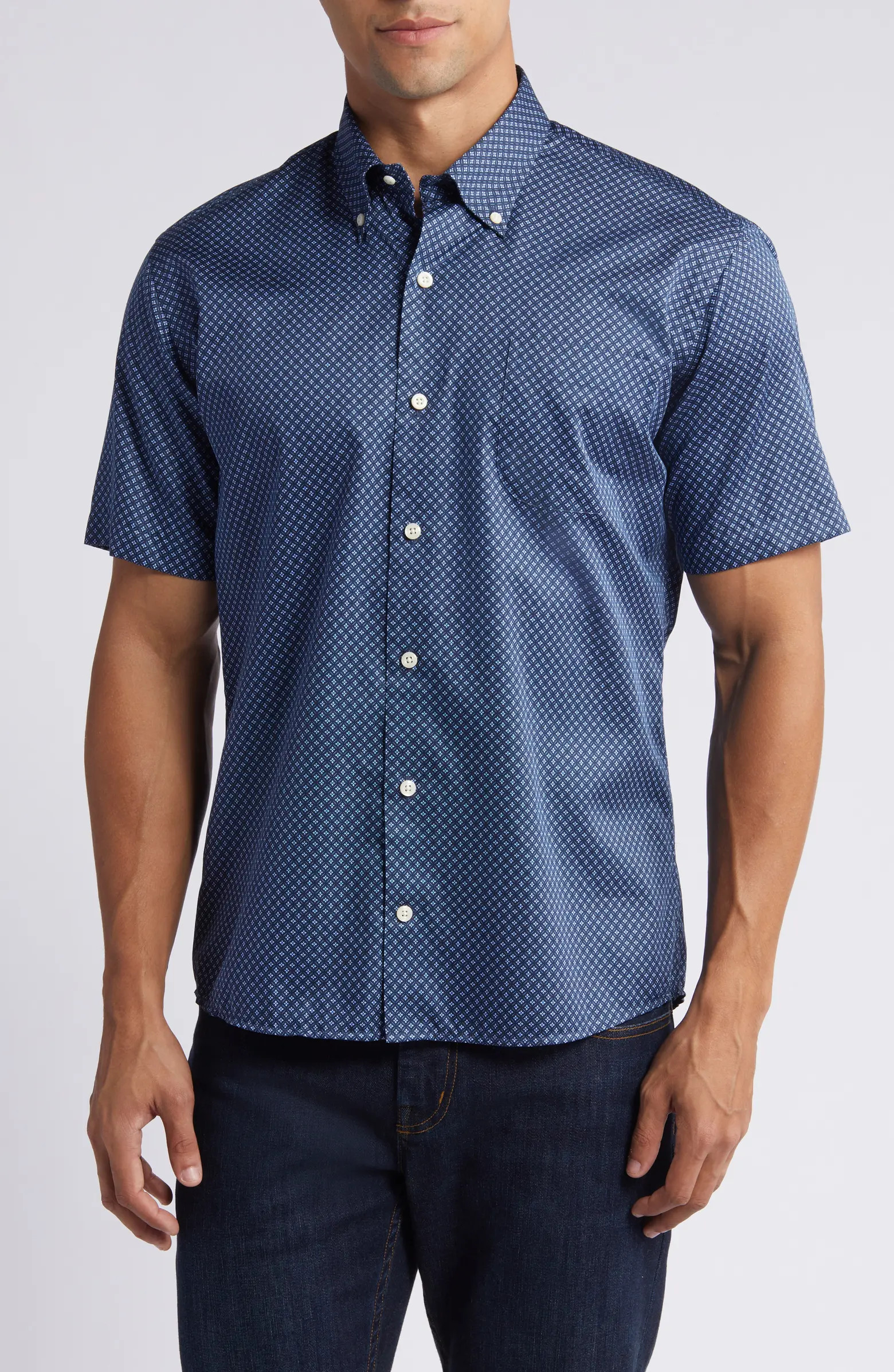 Microprint Short Sleeve Button-Down Shirt | Nordstrom