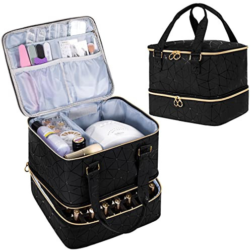 Uross Nail Polish Organizer Bag Holds 42 Bottles Nail Polish & Nail Lamp, Gel Nail Polish Organizers and Storage box for Nail Tech, Nail Kit Supplies Organizer Case - Black | Amazon (US)