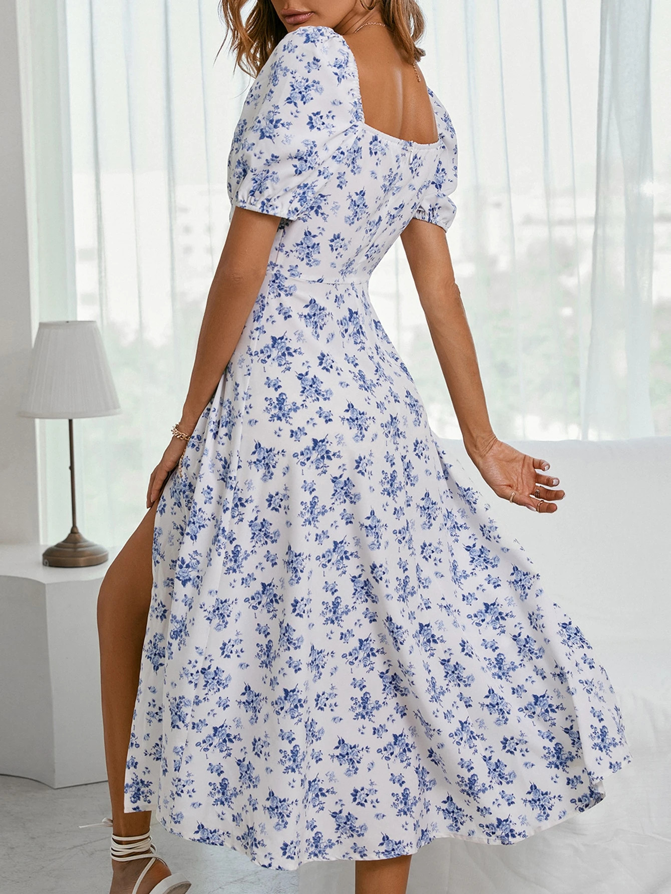Allover Floral Knot Split Thigh A-line Dress | SHEIN