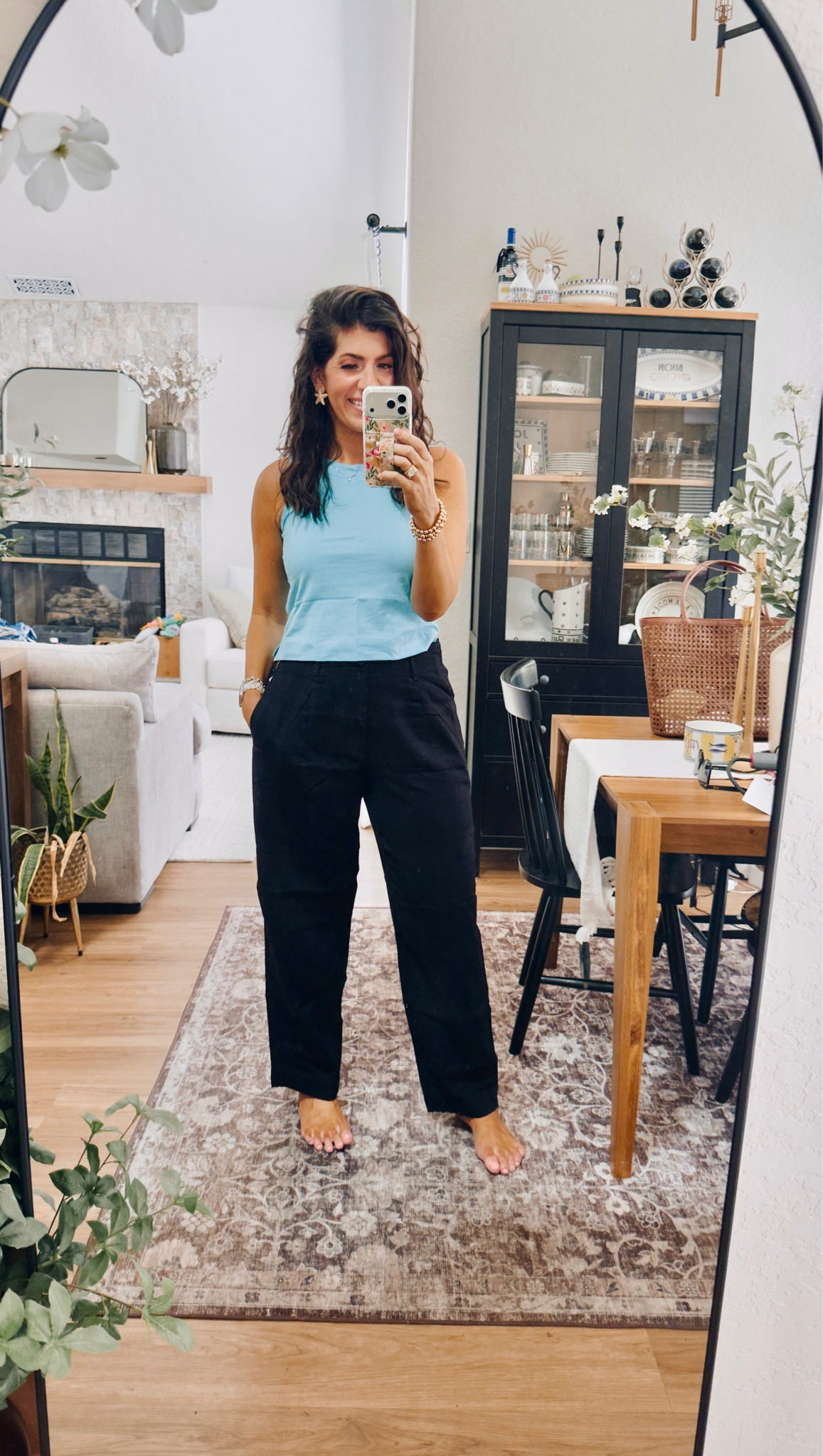 In a medium tank and medium tall barrel linen trouser

#LTKOver40 #LTKMidsize #LTKSeasonal