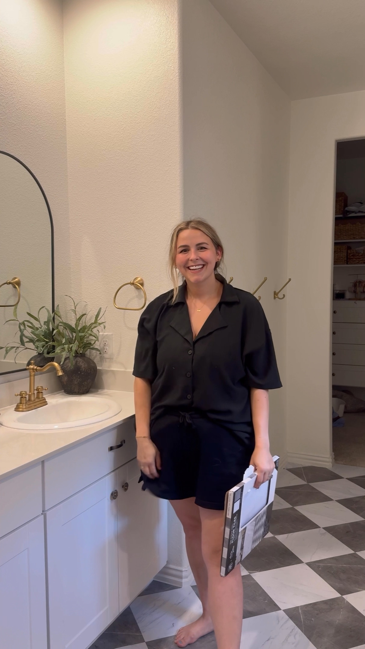 Peel and stick floor tiles in our master bathroom 

#LTKHome