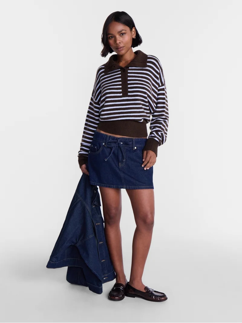 No Boundaries Self Tie Denim Cotton Mini Skort, Women\u2019s XXS-XXL | Walmart (US)