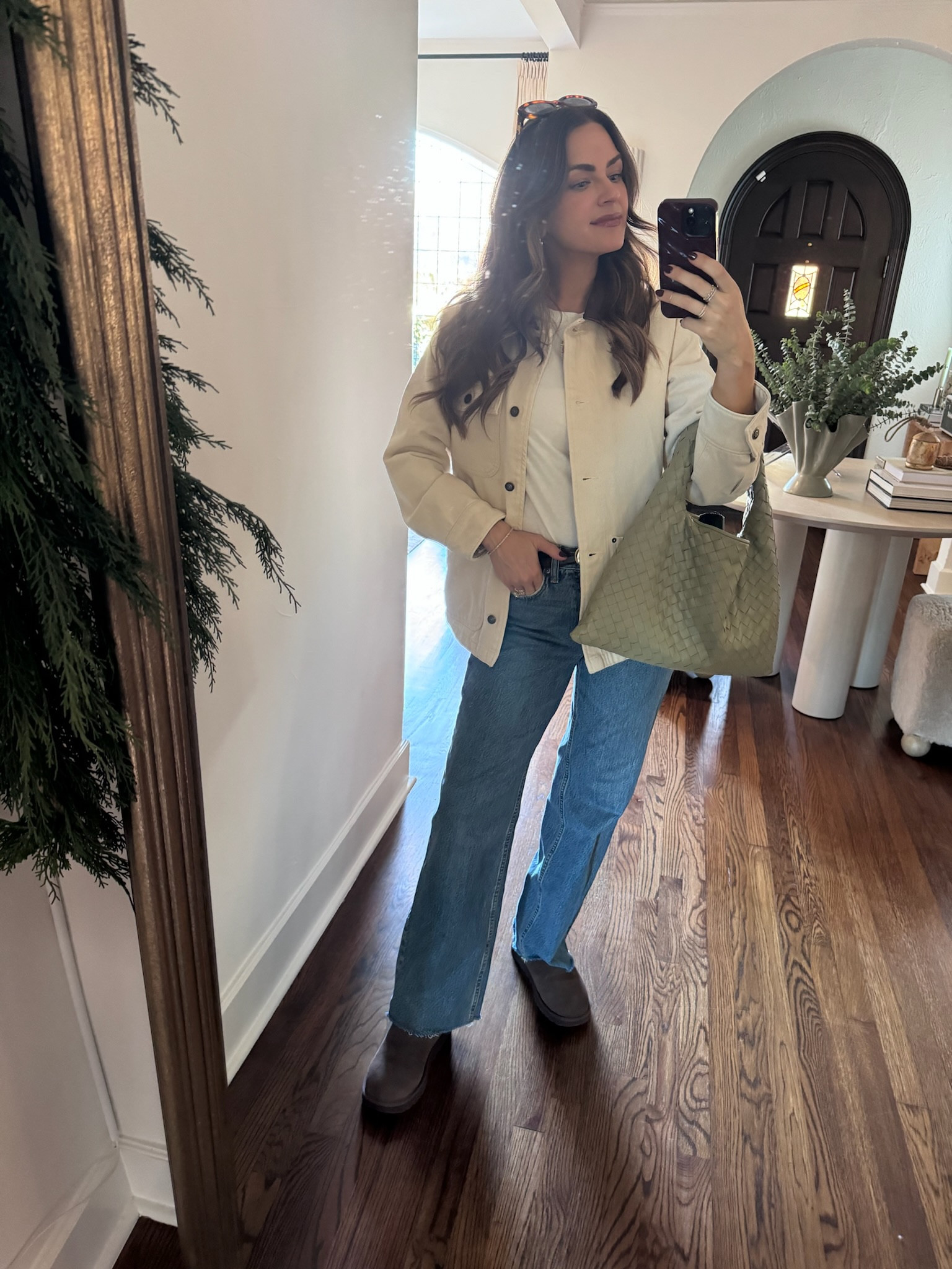 OOTD feat this barn jacket I love so much! It comes in 3 colors & is on sale right now. I got a size XS— it fits oversized. My jeans fit TTS (I’m still in one up postpartum) but they are meant to have a loose style to the legs. 





#LTKFindsUnder100 #LTKSeasonal