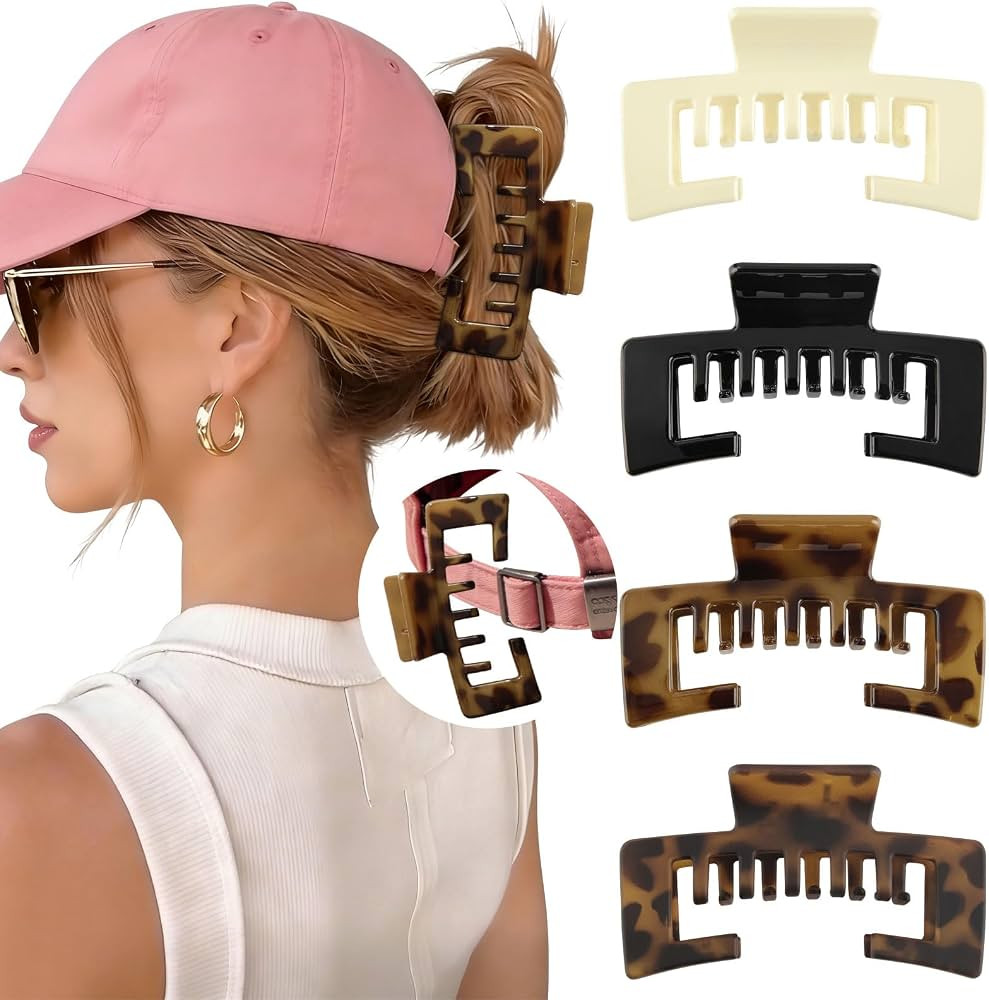 Hat-Friendly Claw Clips for Baseball Caps, Trucker Hat Hair Clips for Women | Amazon (US)