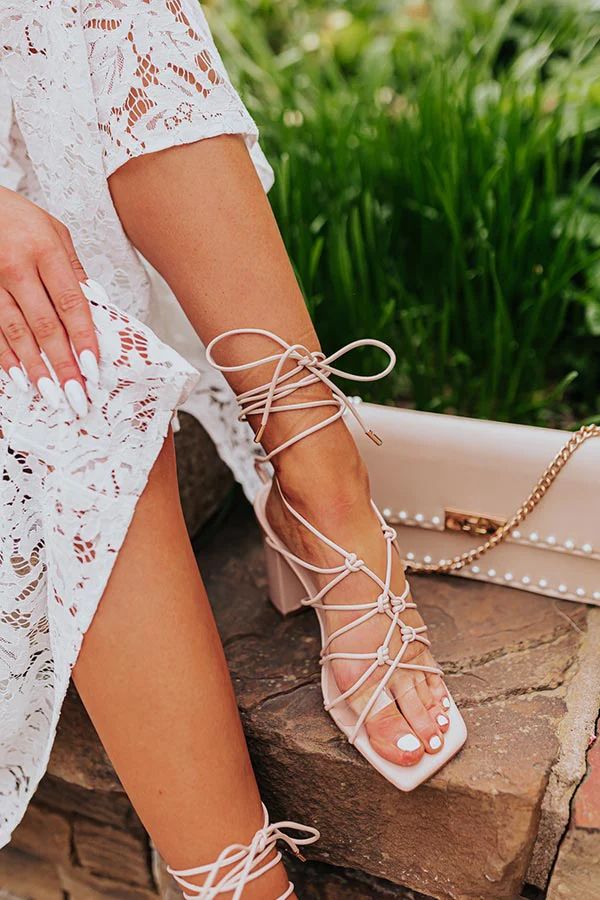 The Biana Faux Leather Lace Up Heel in Natural | Impressions Online Boutique