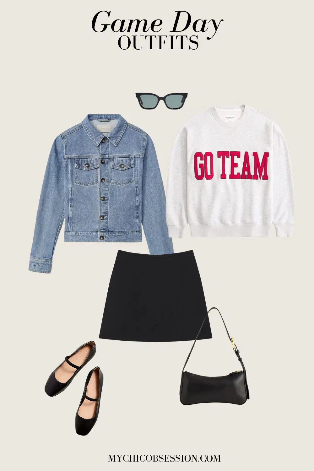 If you aren’t sure which team to root for (or just really don’t care), this outfit is the perfect choice. It’s preppy and sporty, without claiming a team! Stay comfy in this game day outfit with a cozy crewneck, mini skirt, and ballet flats. Layer a jean jacket on top for a touch of sportiness and warmth! For a finishing touch, a chic shoulder bag to carry all of your essentials. 

 #LTKSeasonal #LTKParties #LTKStyleTip
