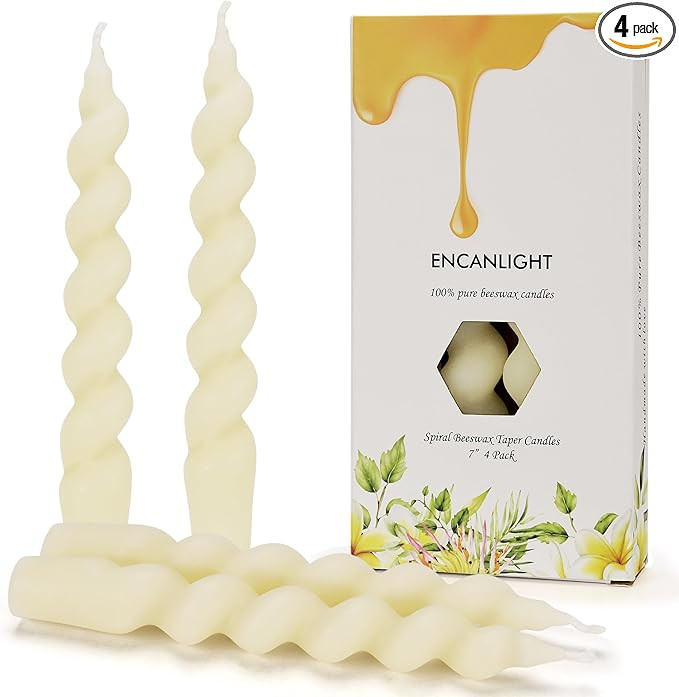 Beeswax Taper Candles, 7 inch Spiral Bees Wax Tapered Candle 4 Packs, Twisted Candlesticks - Unsc... | Amazon (US)
