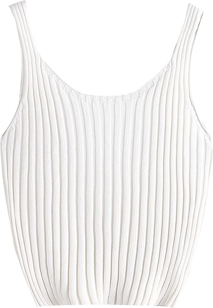 SweatyRocks Women's Ribbed Knit Crop Tank Top Spaghetti Strap Camisole Vest Tops | Amazon (US)