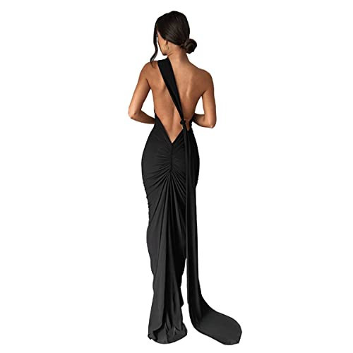 ABYOVRT Women Sexy Backless Dress Bodycon Sleeveless Open Back Maxi Dress Formal Cocktail Wedding Guest (B-Black, S) | Amazon (US)