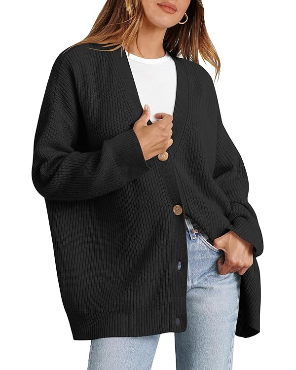 Caracilia Women's Cardigan 2023 Open Front Oversized Button Cashmere Lightweight Sweaters V Neck ... | Amazon (US)