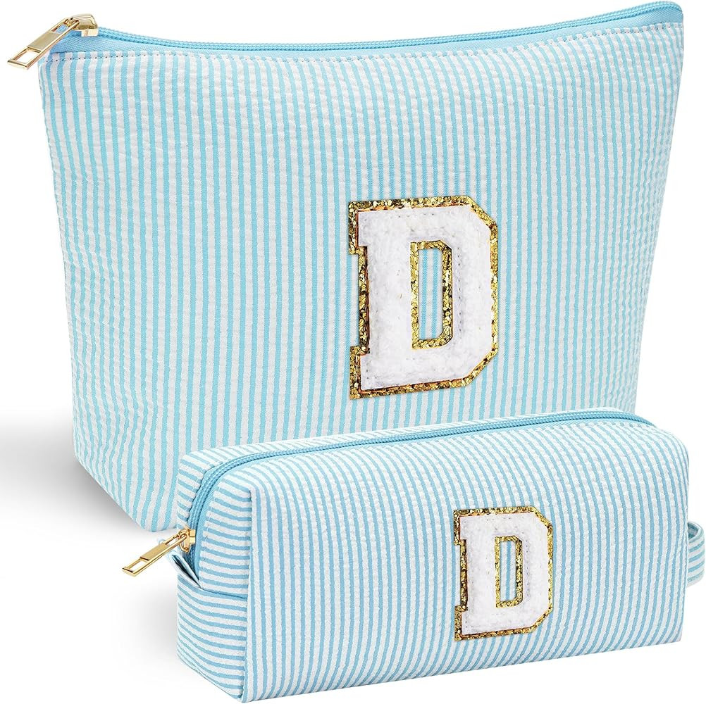 Birthday Gifts for Women Her - Personalized Cute Initial Cosmetic Makeup Pouch Make Up Travel Bag... | Amazon (US)