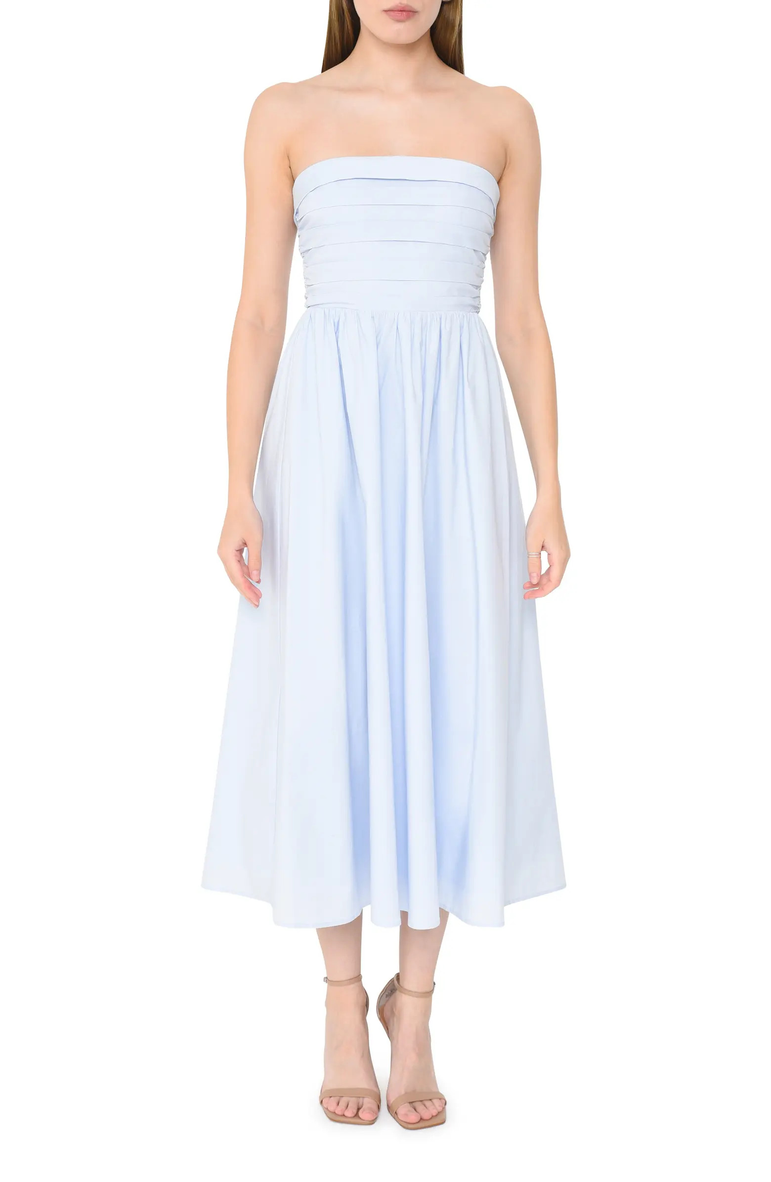WAYF Sammie Pleat Strapless Stretch Cotton Sundress | Nordstrom | Nordstrom