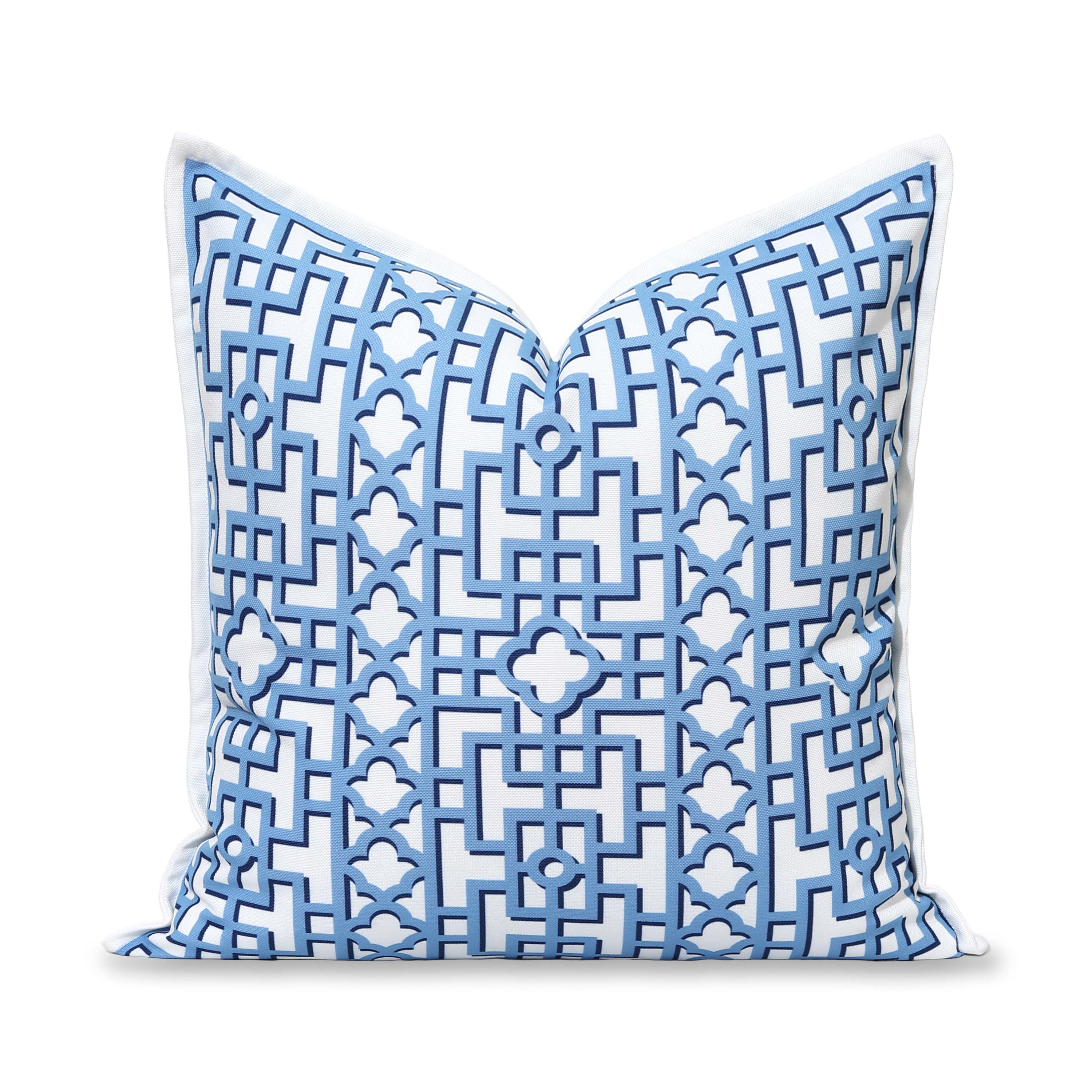 Gridelle, Indoor/Outdoor Azure Blue Throw Pillow Cover, with Flanged Border, 20 | Hofdeco
