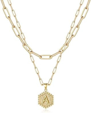 M MOOHAM - Collares delicados con dije con inicial para mujeres, para usar a capas, chapados en o... | Amazon (US)