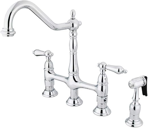 Kingston Brass KS1271ALBS Heritage Bridge Kitchen Faucet, 8-9/16", Polished Chrome | Amazon (US)
