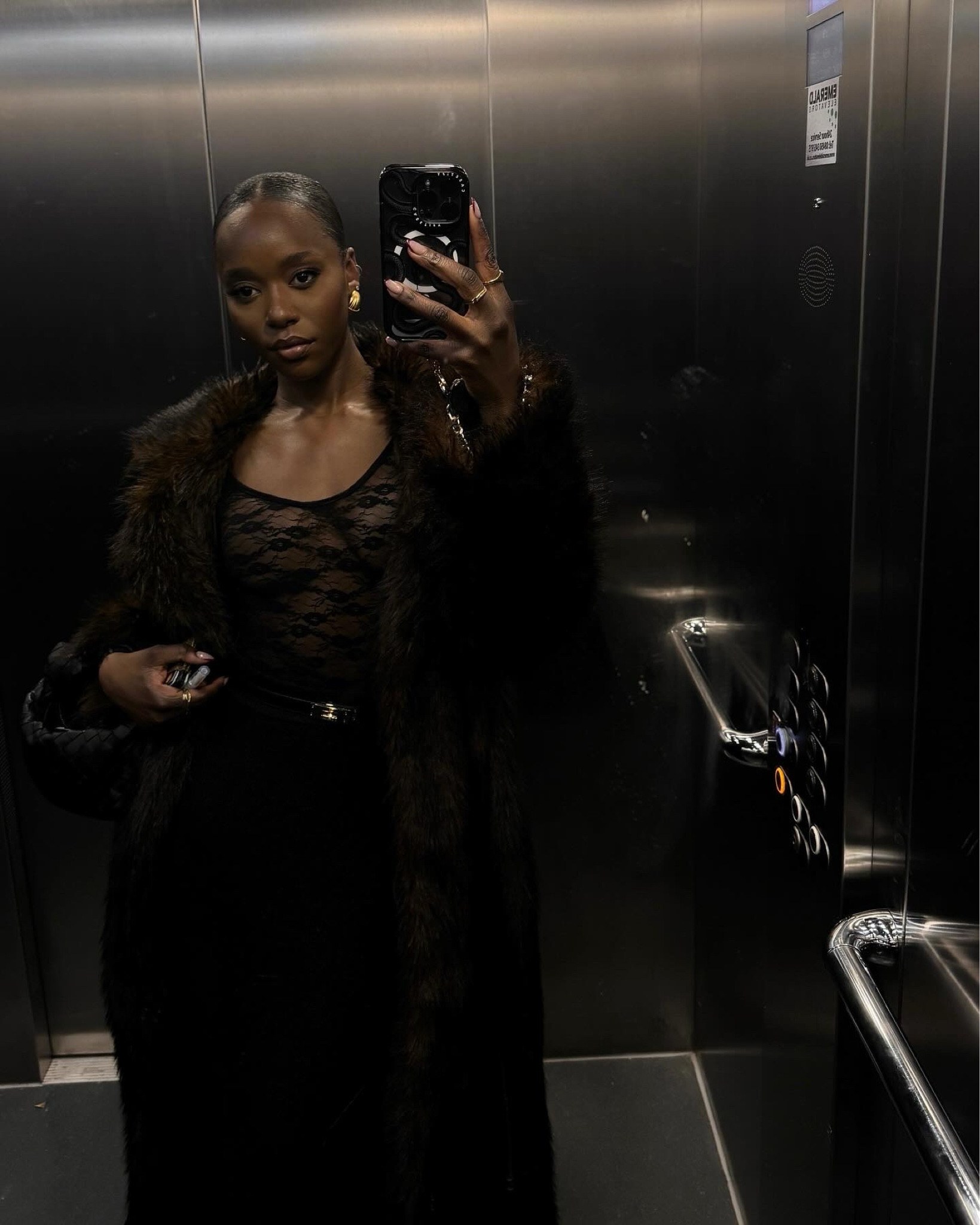 Evening outfit, lace top, faux fur coat, long line coat, autumn winter outfit, dinner outfit, black lace, midi skirt, ASOS, Miss Selfridge, Topshop, gold belt, gold accessories 

#LTKstyletip #LTKSeasonal #LTKeurope