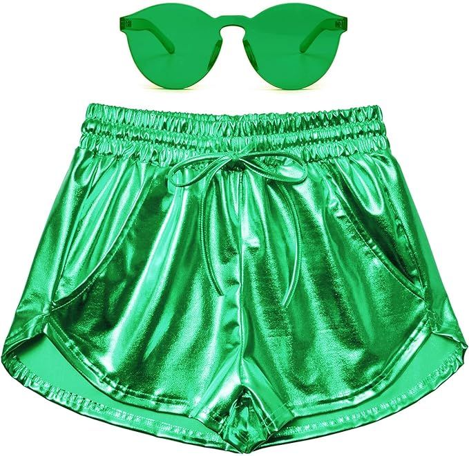 Perfashion Women's Metallic Shorts Summer Sparkly Hot Outfit Shiny Short Pants | Amazon (US)