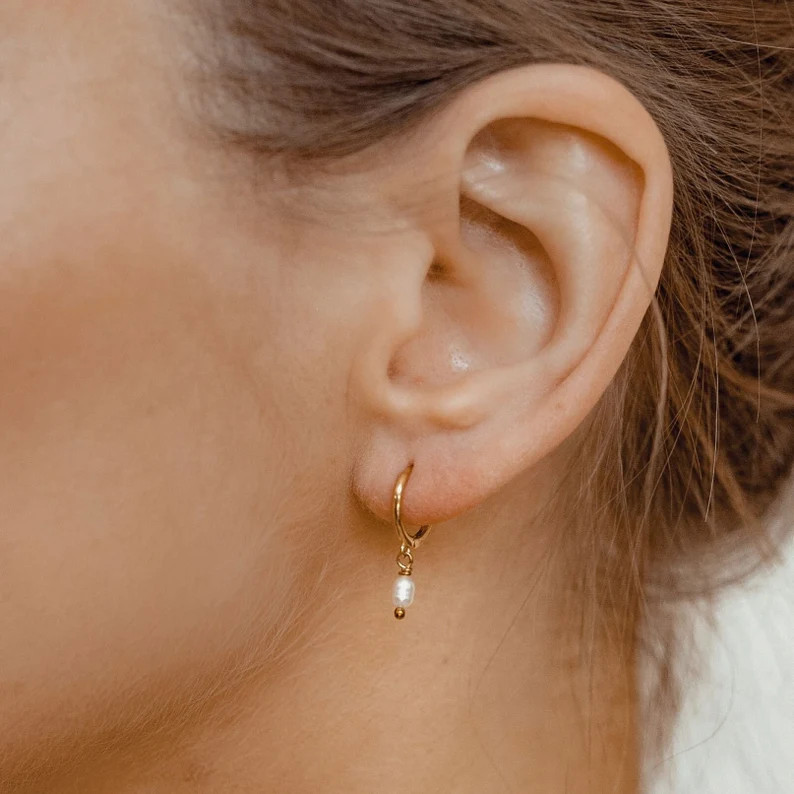 Pearl Huggie Earrings Gold Sterling Silver 925 Silver Hoop Earrings With Pearl Charm Rose Gold Ho... | Etsy (US)