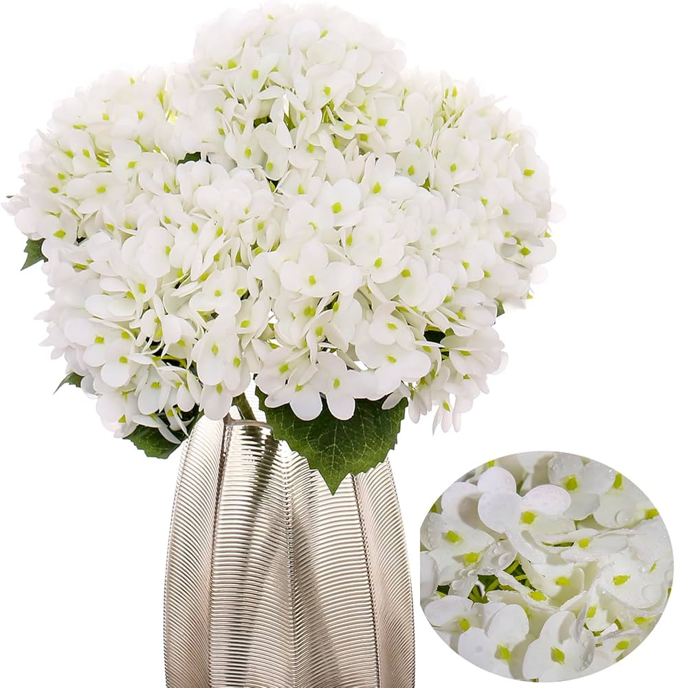 Kimura's Cabin 5pcs 21" Real Touch Hydrangeas Fake White Flowers Full Latex Artificial Hydrangea ... | Amazon (US)